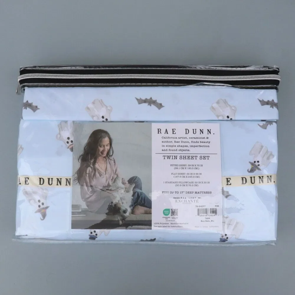 Rae Dunn Halloween Twin Sheet Set Ghost Sky Blue
